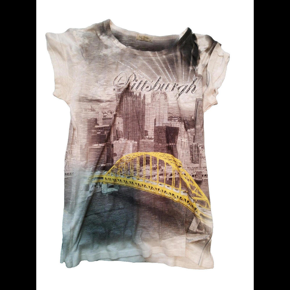 Sweet Gisele Ladies Pittsburg T-Shirt Bling Bridge White Gray XL